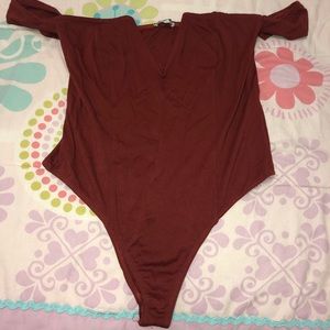 Off the shoulder dark reddish brown bodysuit